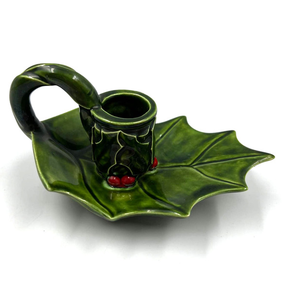 Handmade Glazed Ceramic Vintage Holly Berry Candelabrum Christmas Red Green '76 - Picture 2 of 9